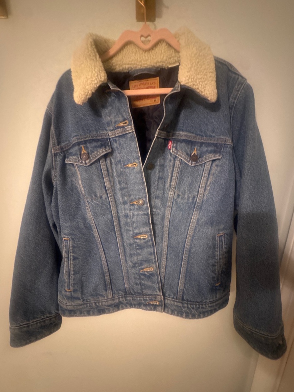Levi's Oversized Sherpa Denim Trucker Jacket Women's 1X Blue Jean Coat